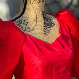 Handmade Red Short Formal with Puffy Sleeves